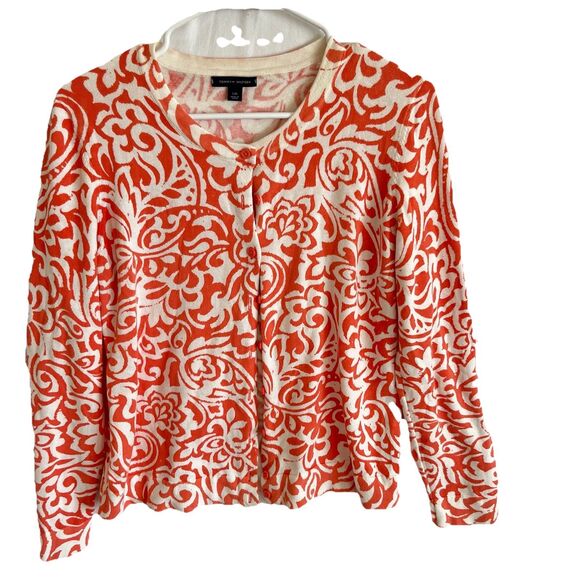 Tommy Hilfiger Women's Button up Sweater Red Cream L - Picture 1 of 8